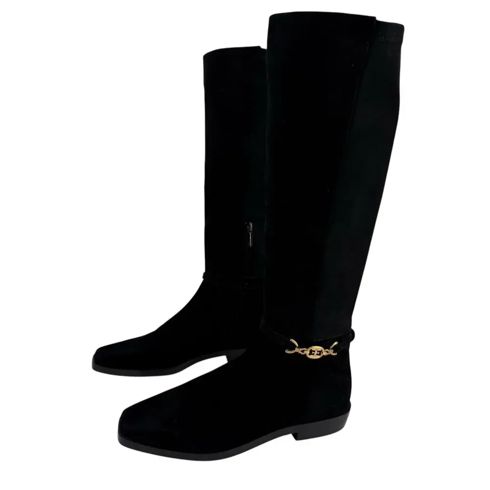 Sam Edelman Clive Black Knee High Suede Square Toe Stretch Boots Womens Sz 7